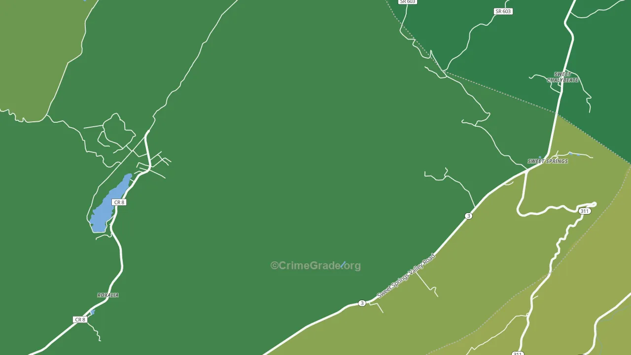 Sweet Springs, WV Map of Vehicle Theft Rates