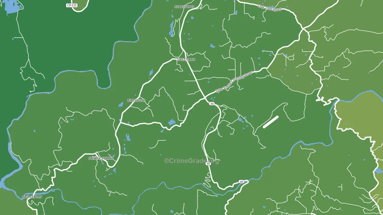 Sweetland, CA Map of Vehicle Theft Rates