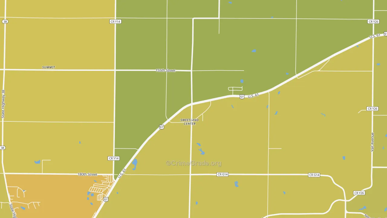 Sweetland Center, IA Map of Vehicle Theft Rates