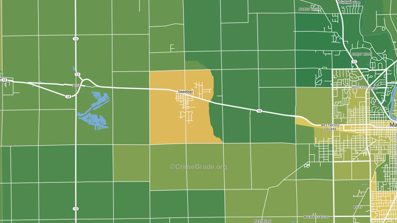 Sweetser, IN Map of Vehicle Theft Rates