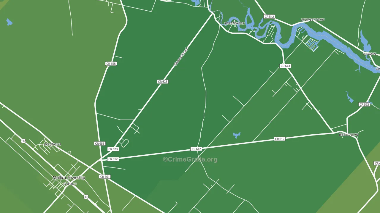 Sweetwater, NJ Map of Vehicle Theft Rates