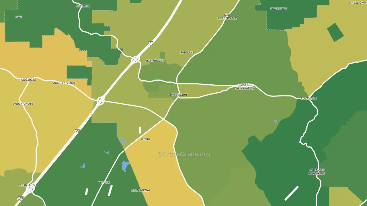 Sweetwater, TN Map of Vehicle Theft Rates
