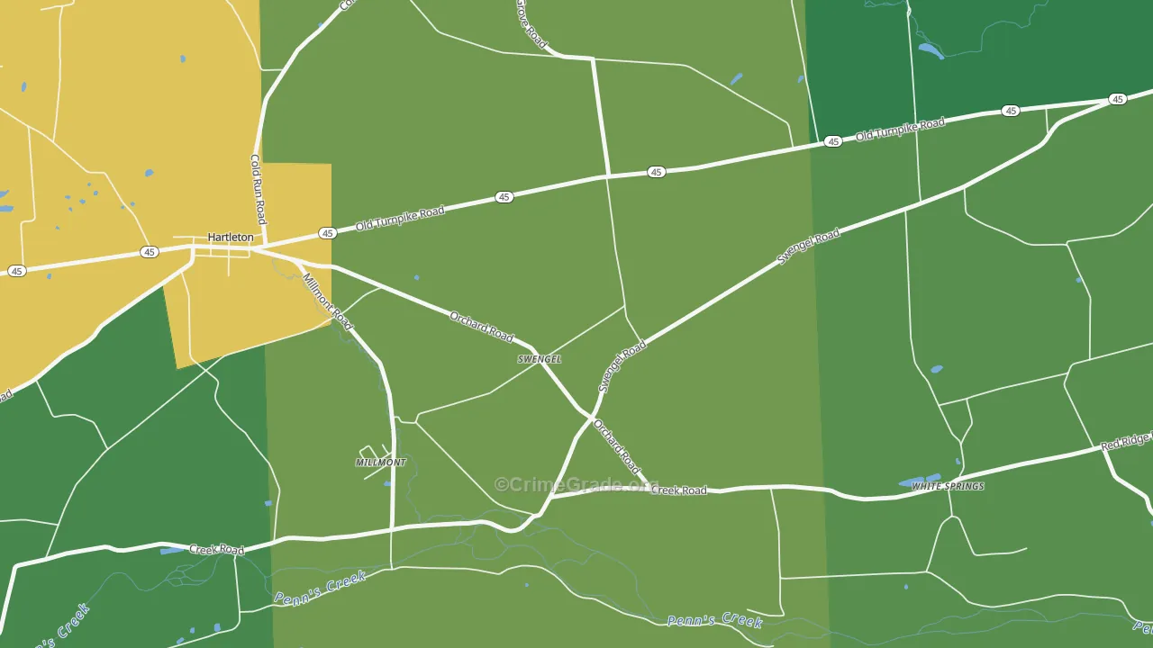 Swengel, PA Map of Vehicle Theft Rates