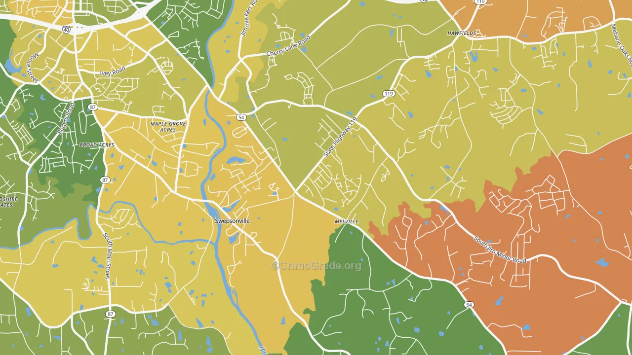 Swepsonville, NC Map of Vehicle Theft Rates
