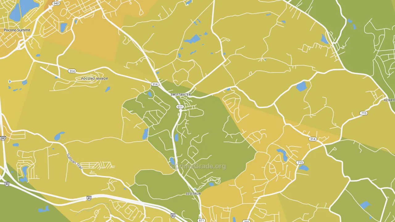 Swiftwater, PA Map of Vehicle Theft Rates
