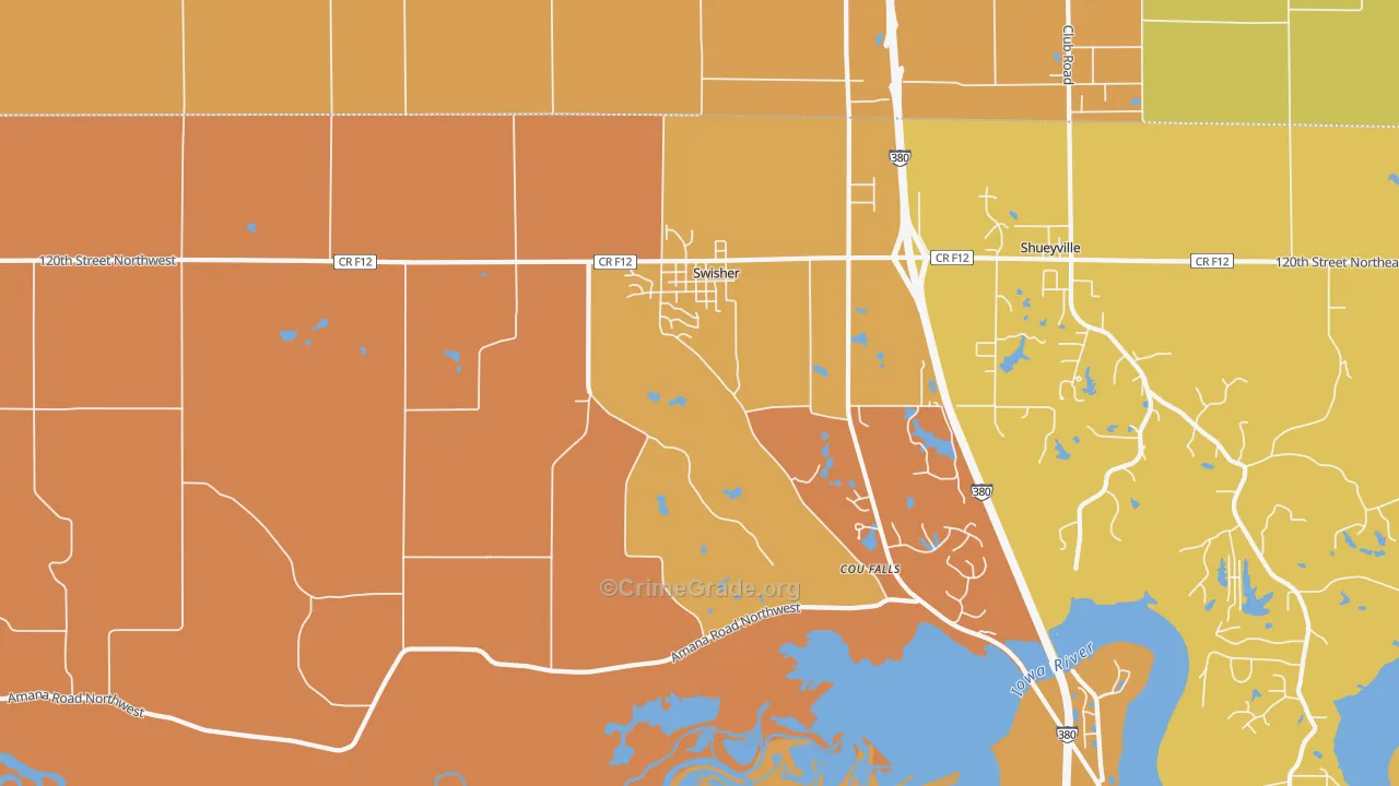 Swisher, IA Map of Vehicle Theft Rates