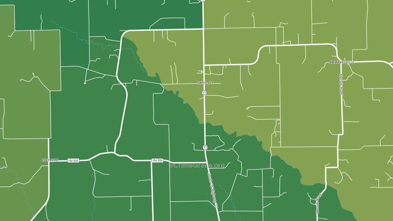 Swiss Alp, TX Map of Vehicle Theft Rates