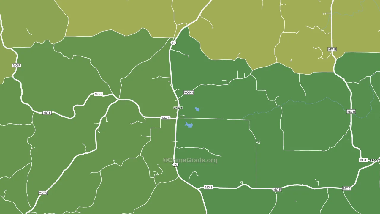 Swiss, MO Map of Vehicle Theft Rates