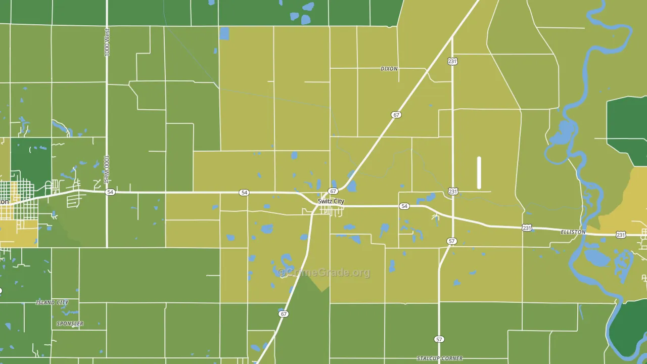 Switz City, IN Map of Vehicle Theft Rates