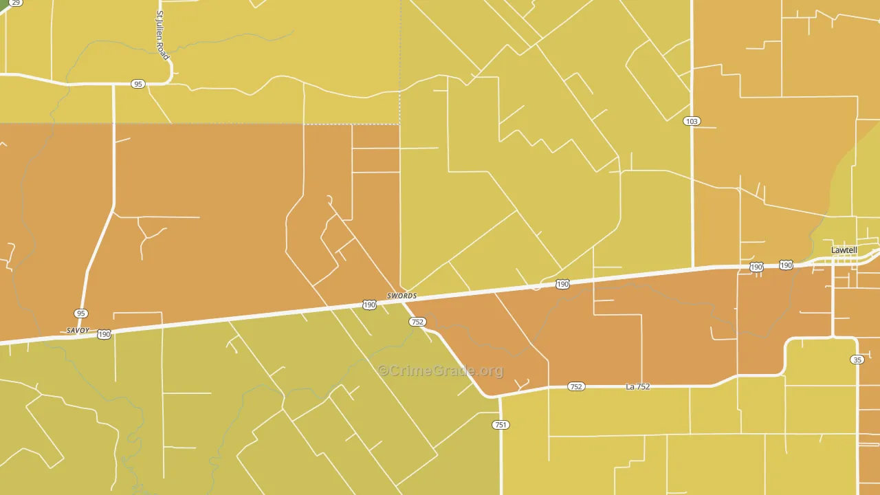 Swords, LA Map of Vehicle Theft Rates