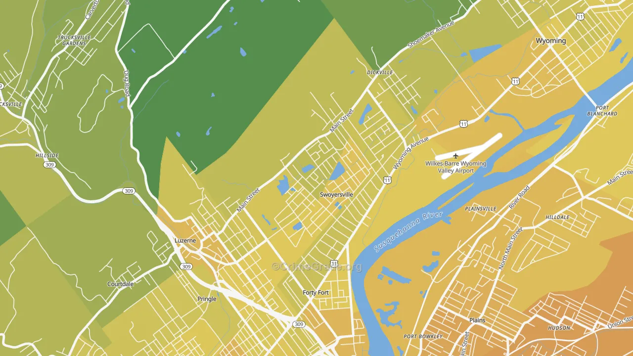 Swoyersville, PA Map of Vehicle Theft Rates