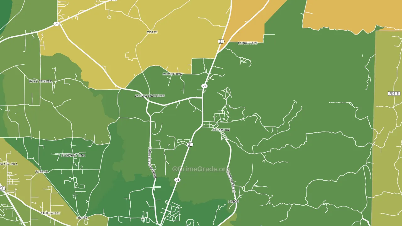 Sycamore, AL Map of Vehicle Theft Rates