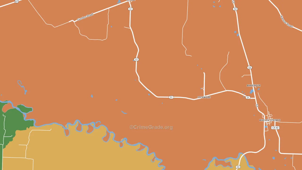 Sycamore, AR Map of Vehicle Theft Rates