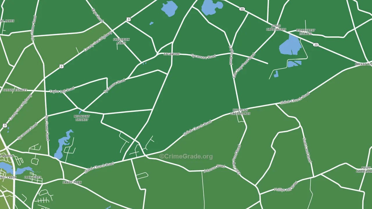 Sycamore, DE Map of Vehicle Theft Rates