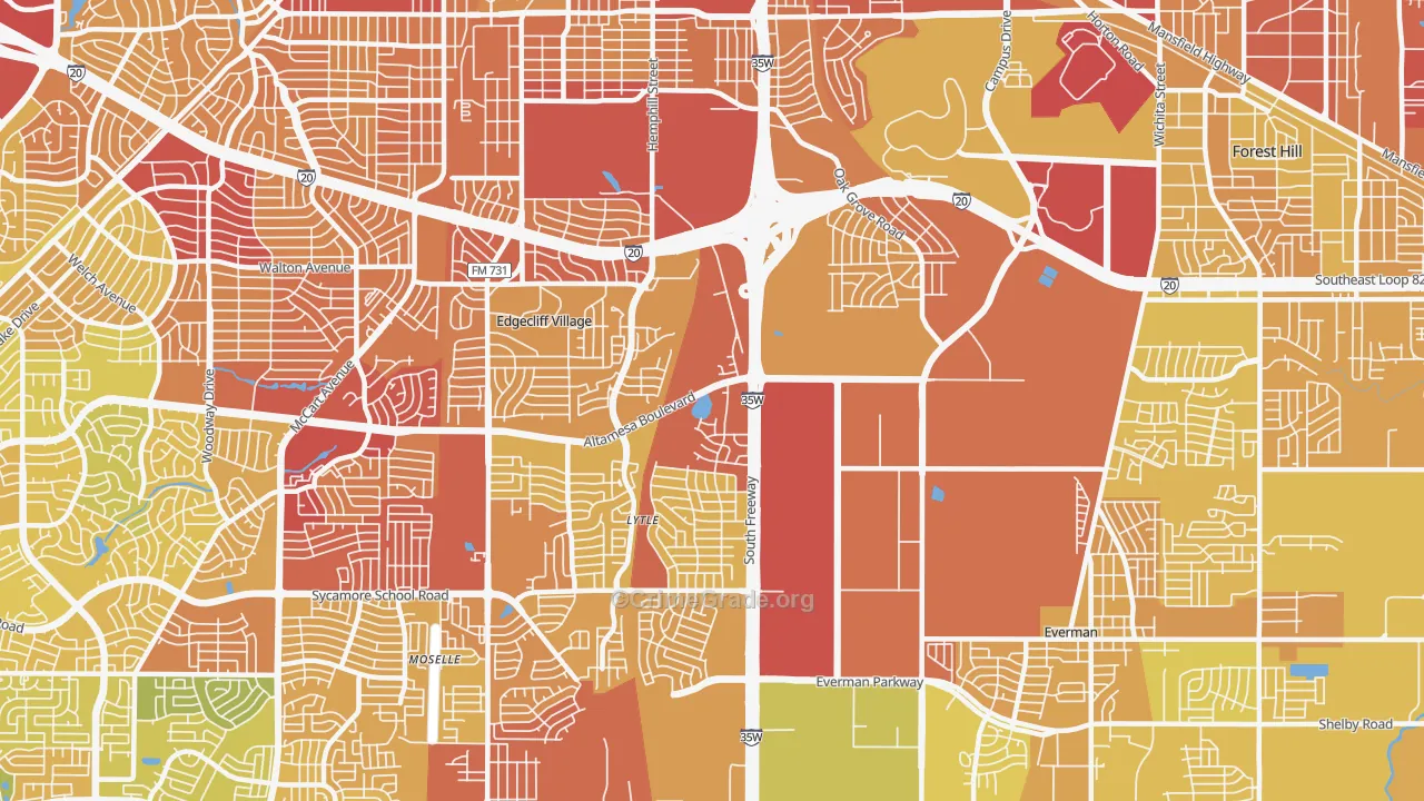 Sycamore, Fort Worth, TX Map of Vehicle Theft Rates