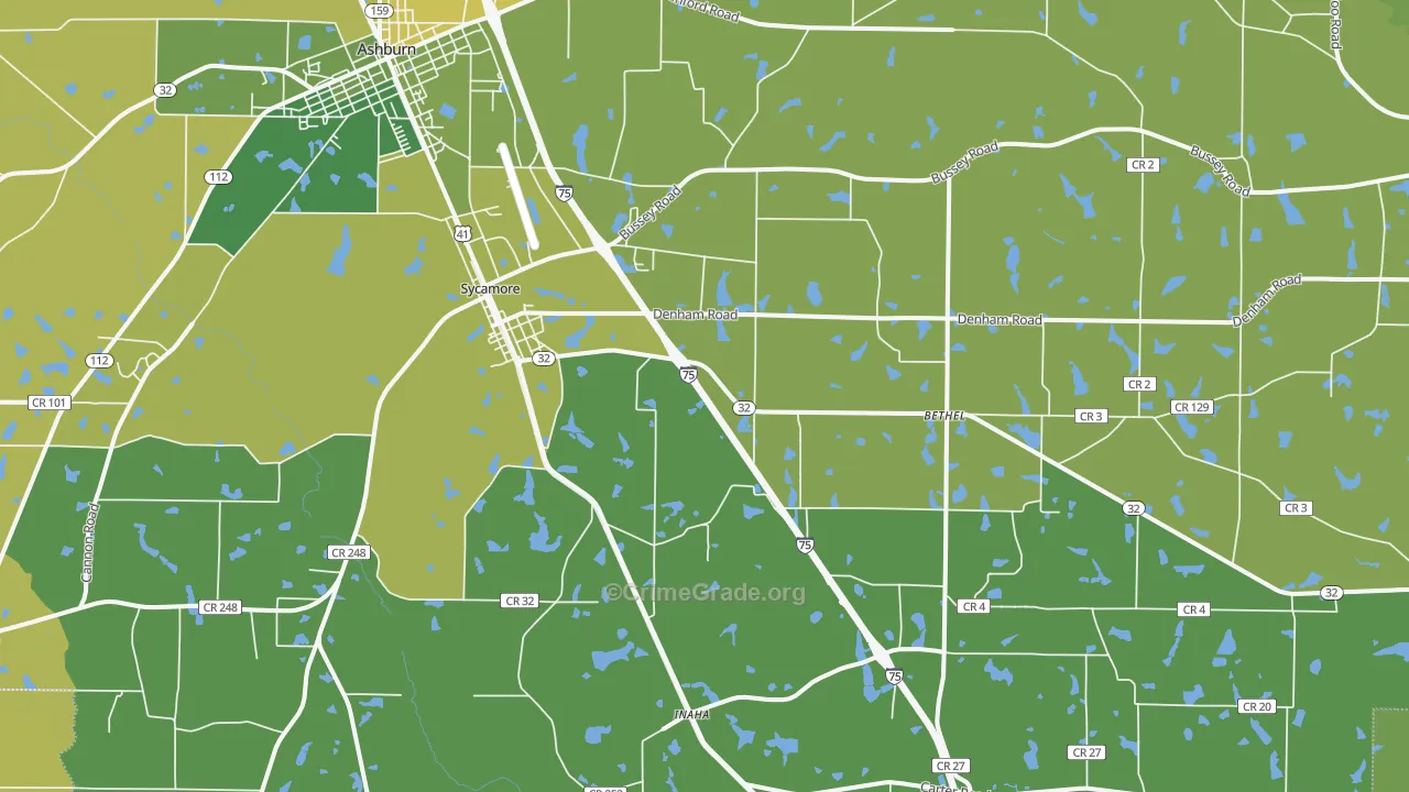 Sycamore, GA Map of Vehicle Theft Rates