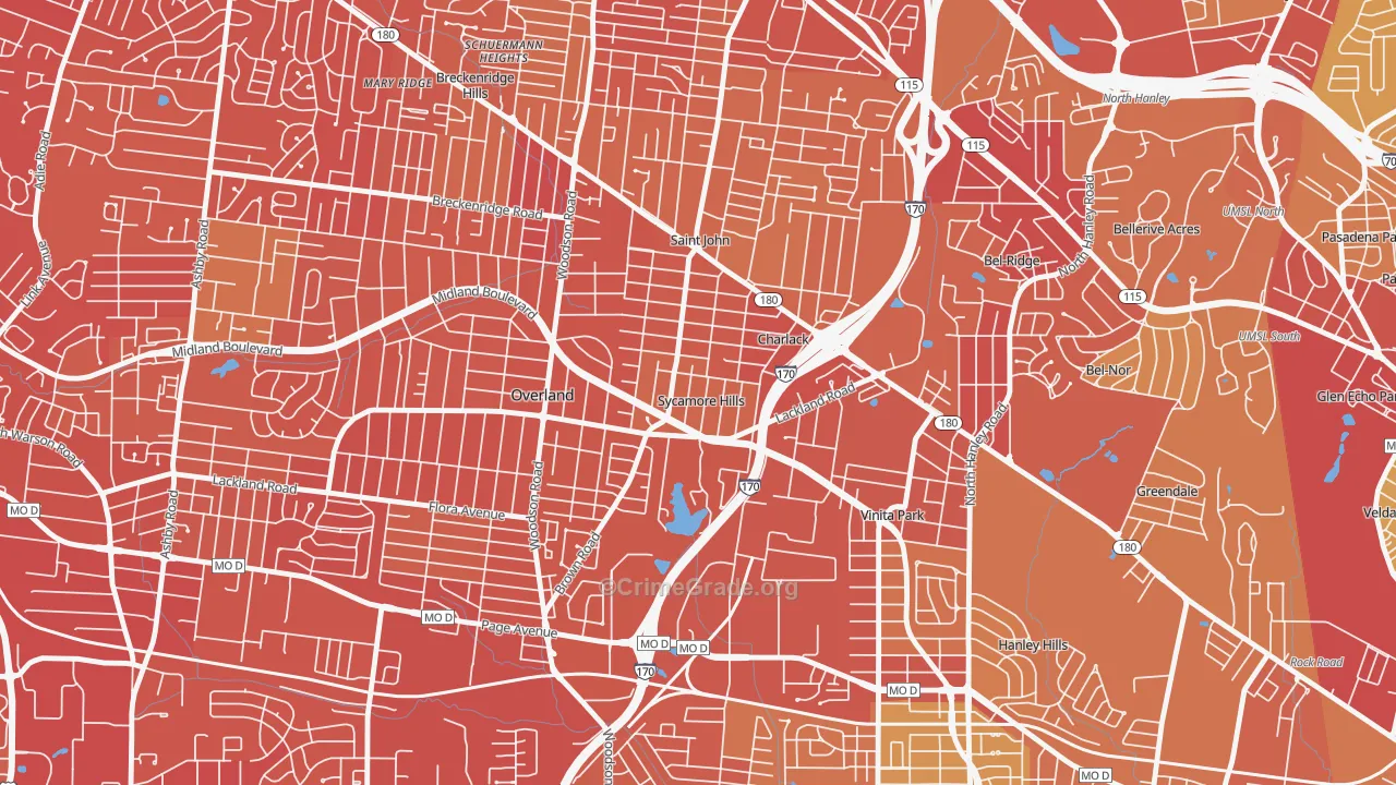 Sycamore Hills, MO Map of Vehicle Theft Rates