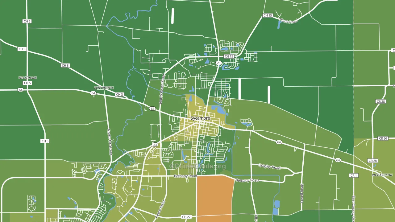 Sycamore, IL Map of Vehicle Theft Rates
