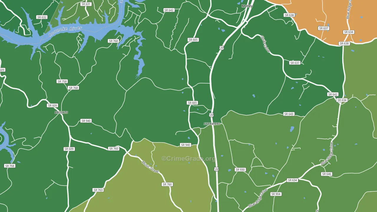 Sycamore, VA Map of Vehicle Theft Rates