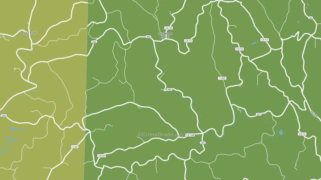 Sycamore Valley, OH Map of Vehicle Theft Rates