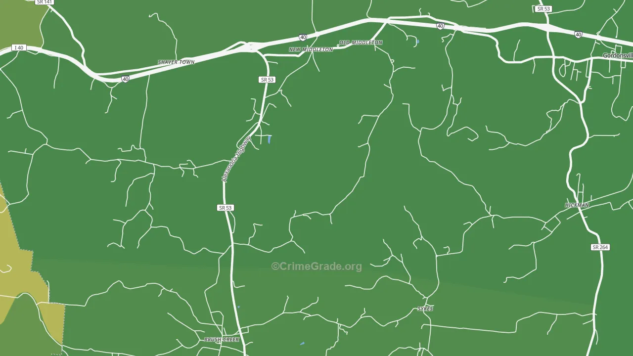 Sykes, TN Map of Vehicle Theft Rates