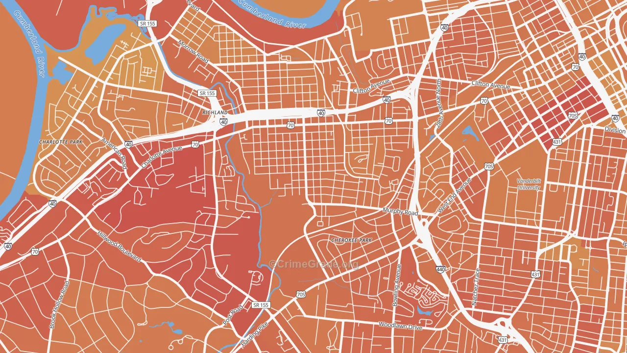Sylvan Park, Nashville, TN Map of Vehicle Theft Rates
