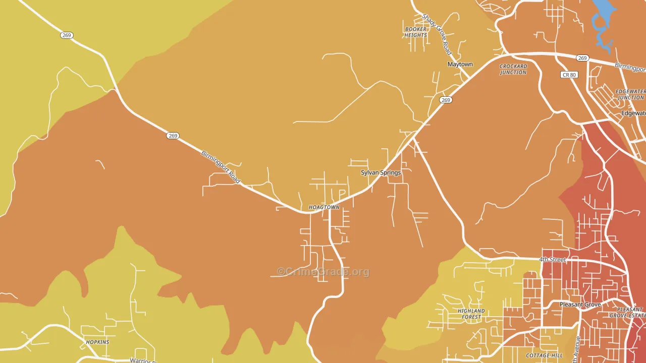 Sylvan Springs, AL Map of Vehicle Theft Rates