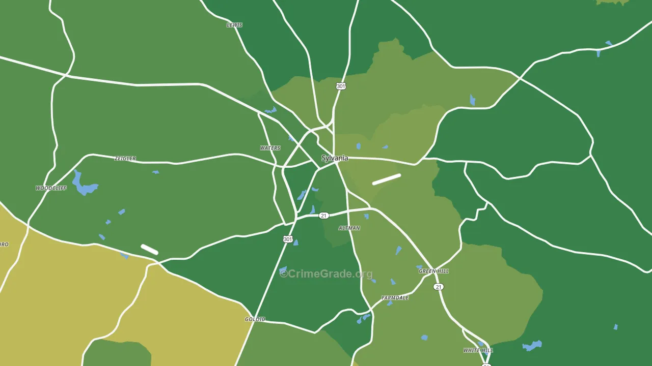Sylvania, GA Map of Vehicle Theft Rates