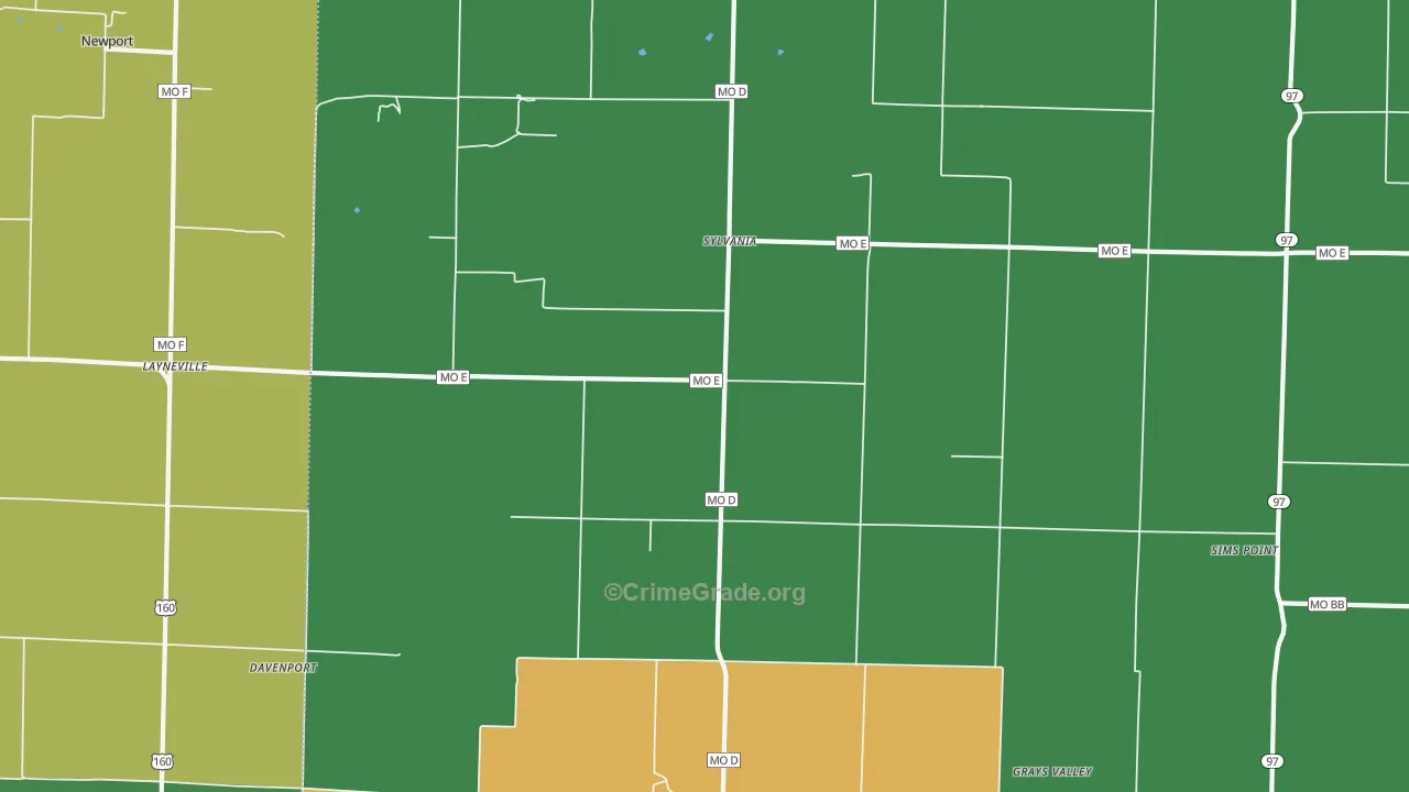 Sylvania, MO Map of Vehicle Theft Rates