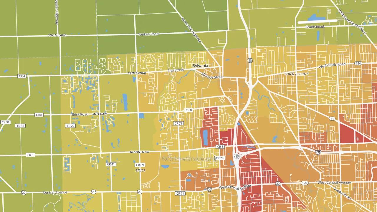 Sylvania, OH Map of Vehicle Theft Rates