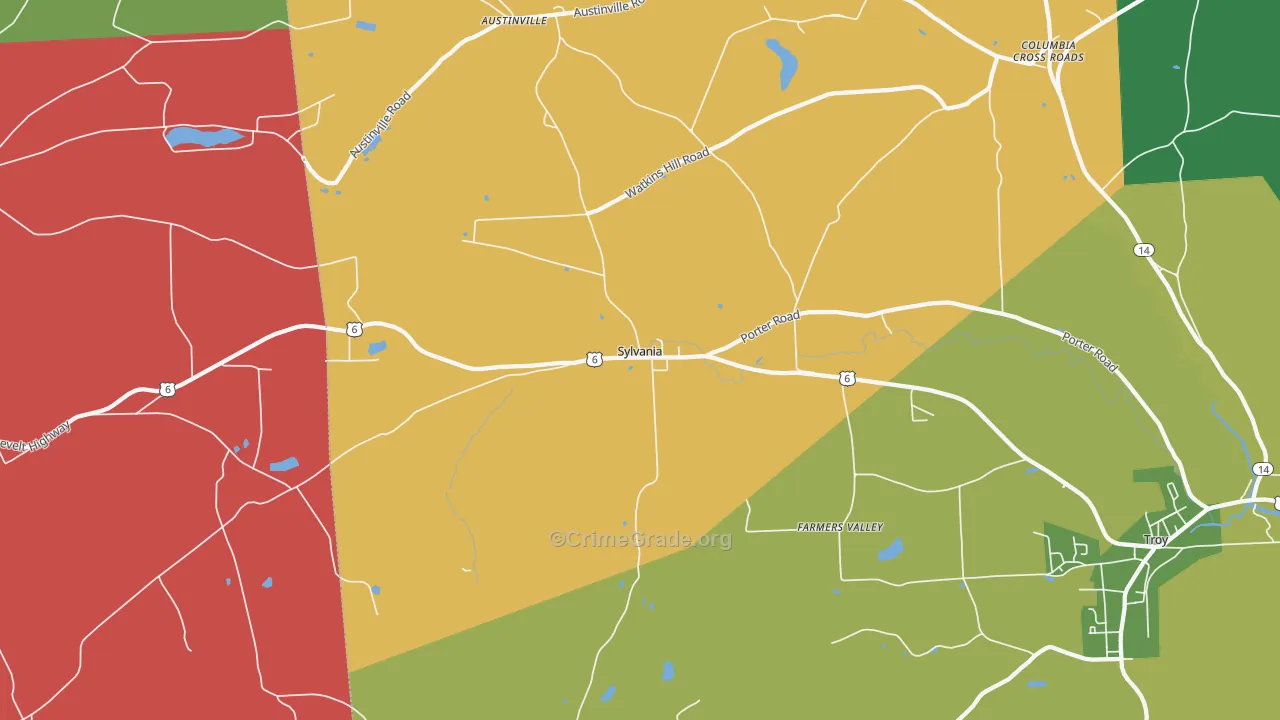 Sylvania, PA Map of Vehicle Theft Rates