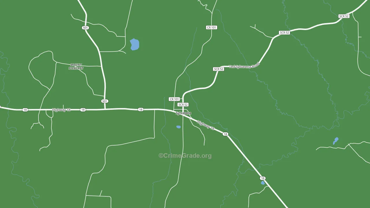 Sylvarena, MS Map of Vehicle Theft Rates