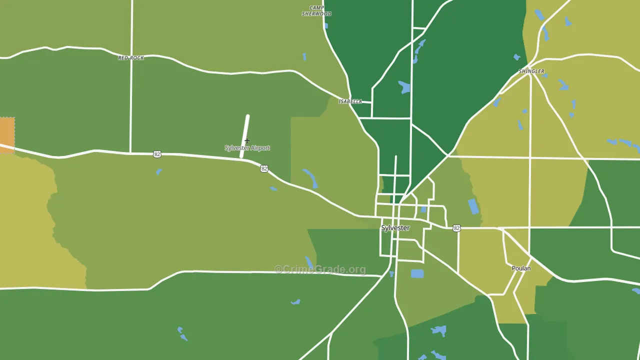 Sylvester, GA Map of Vehicle Theft Rates