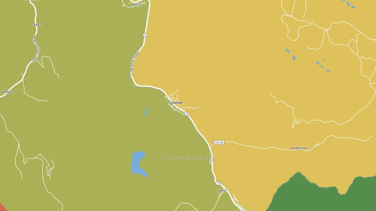 Sylvester, WV Map of Vehicle Theft Rates