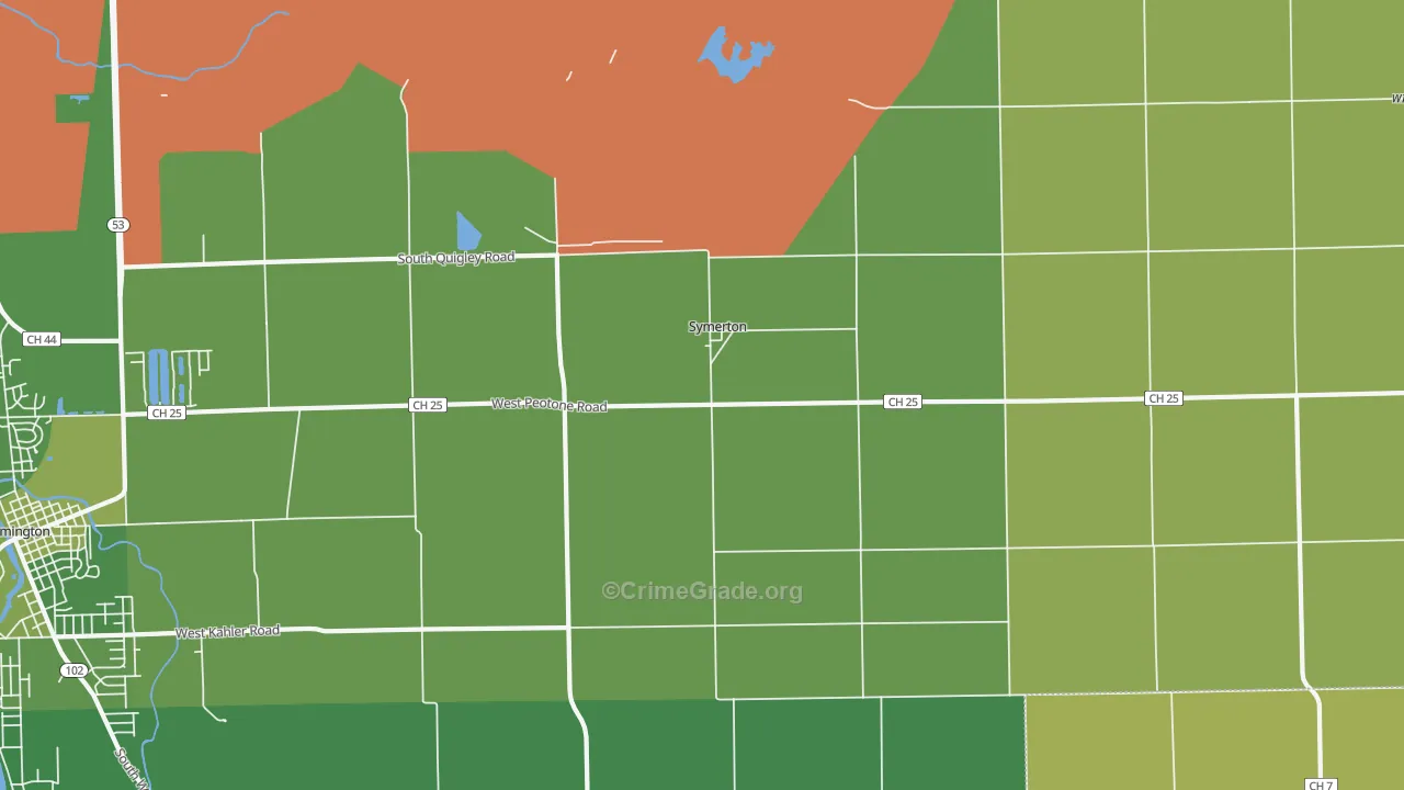 Symerton, IL Map of Vehicle Theft Rates