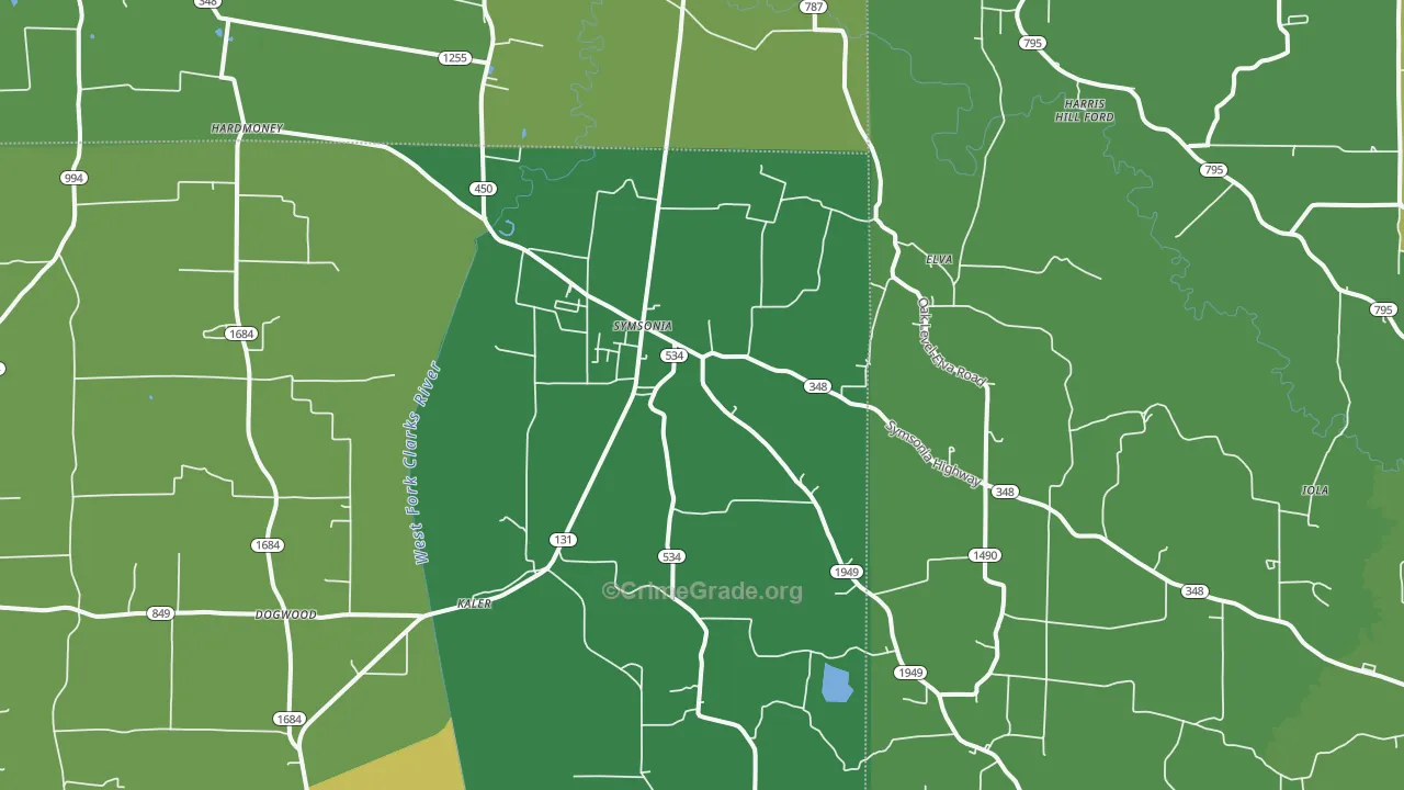Symsonia, KY Map of Vehicle Theft Rates