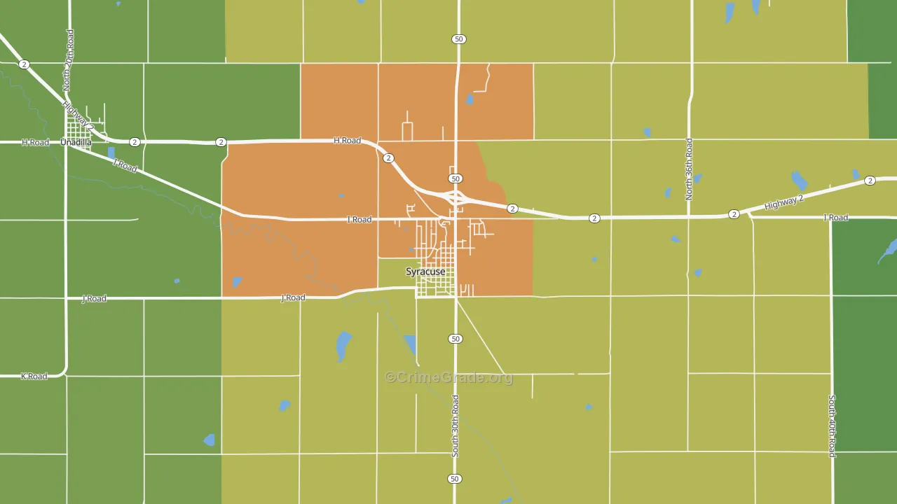 Syracuse, NE Map of Vehicle Theft Rates