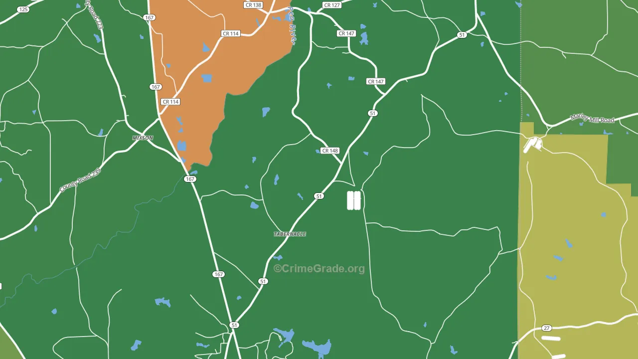 Tabernacle, AL Map of Vehicle Theft Rates