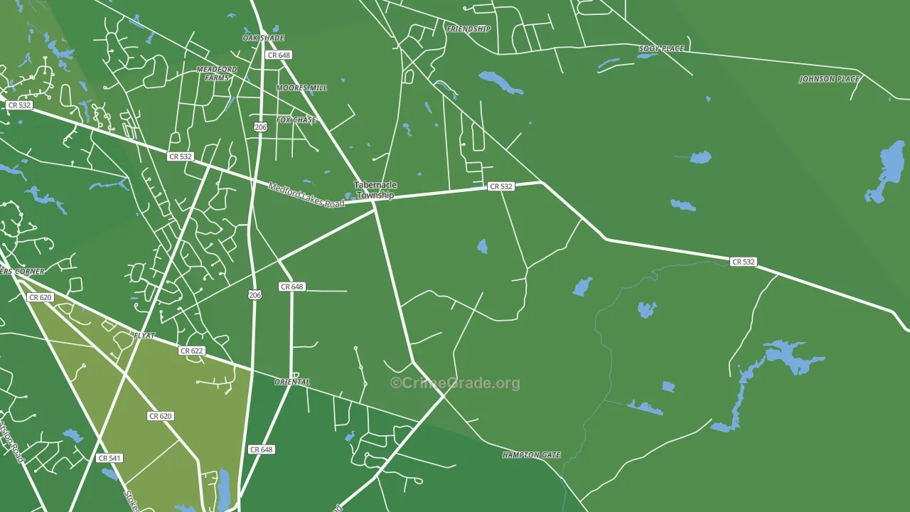 Tabernacle, NJ Map of Vehicle Theft Rates