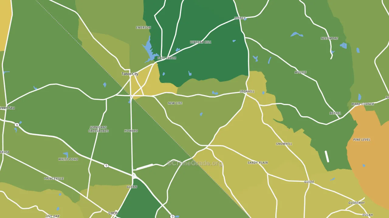 Tabor City, NC Map of Vehicle Theft Rates