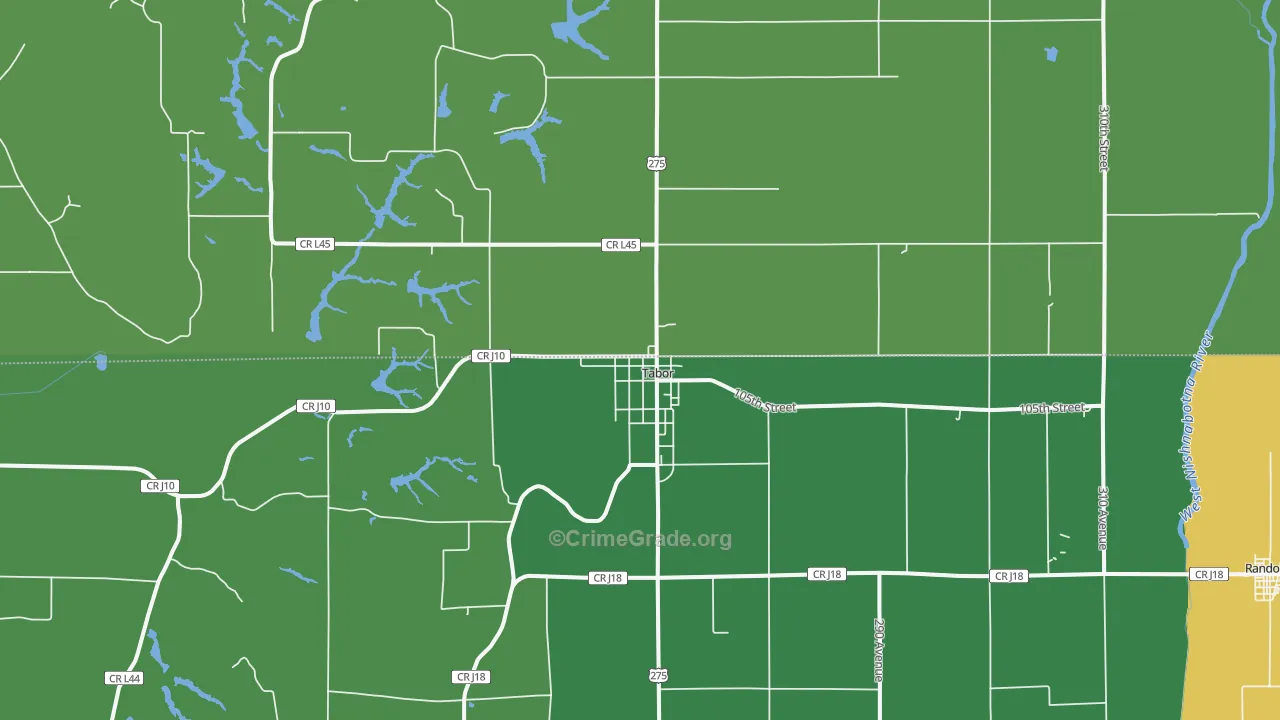 Tabor, IA Map of Vehicle Theft Rates