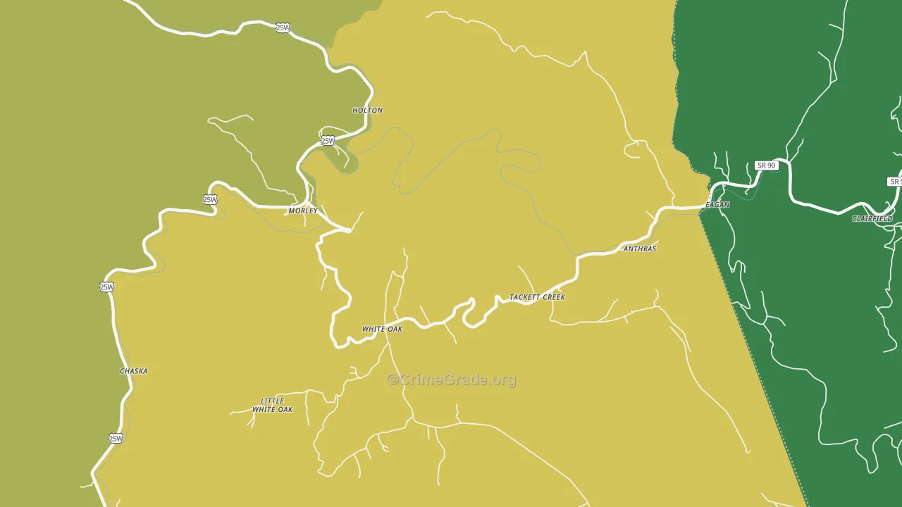 Tackett Creek, TN Map of Vehicle Theft Rates