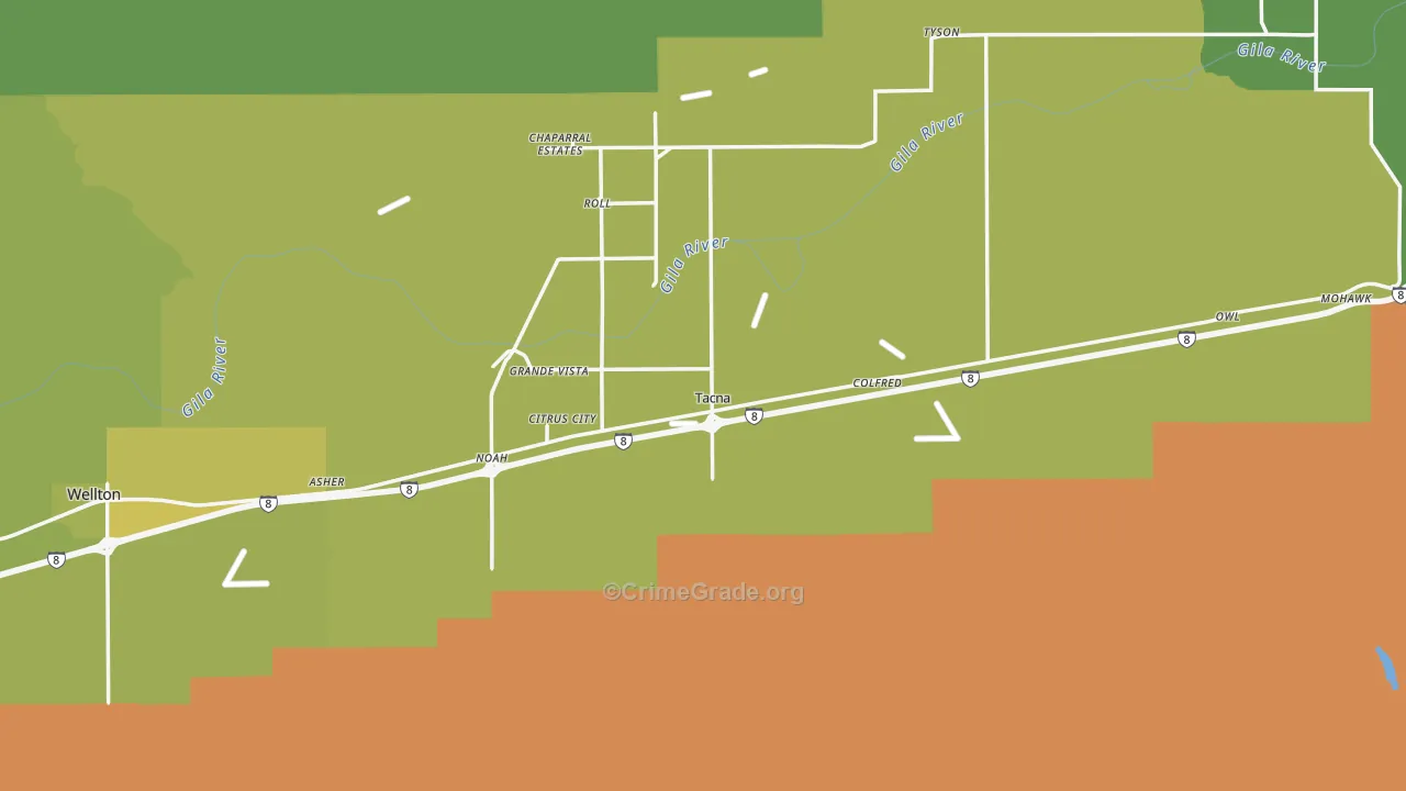 Tacna, AZ Map of Vehicle Theft Rates