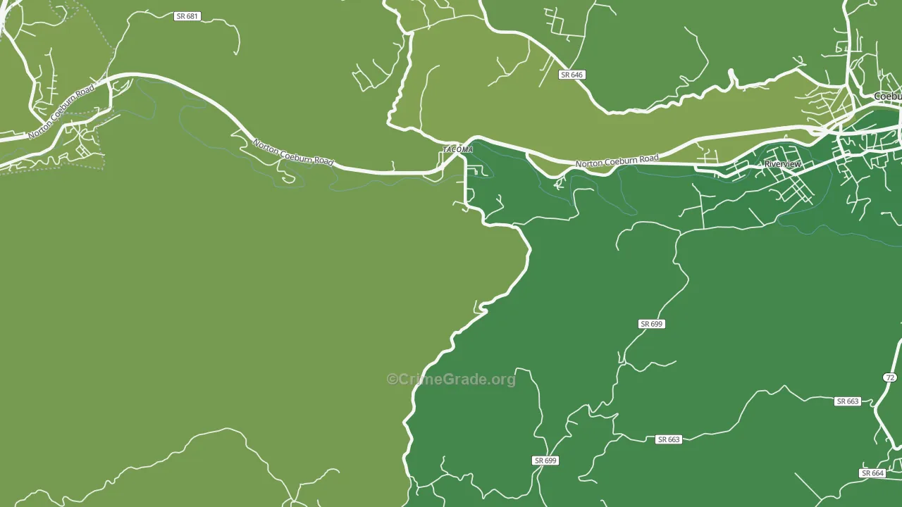 Tacoma, VA Map of Vehicle Theft Rates