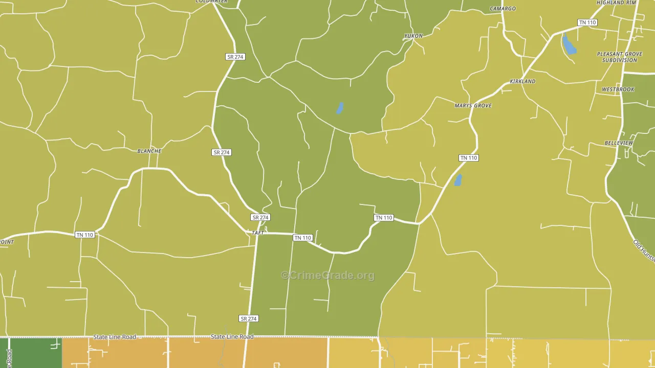 Taft, TN Map of Vehicle Theft Rates