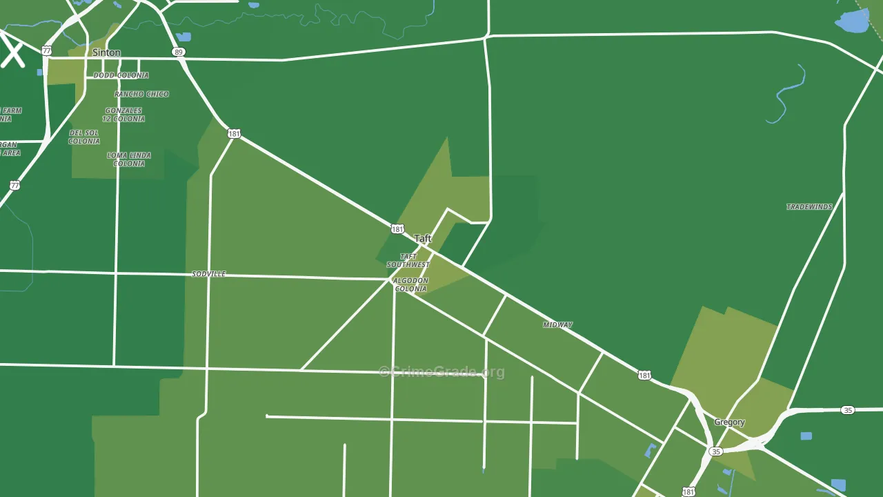 Taft, TX Map of Vehicle Theft Rates