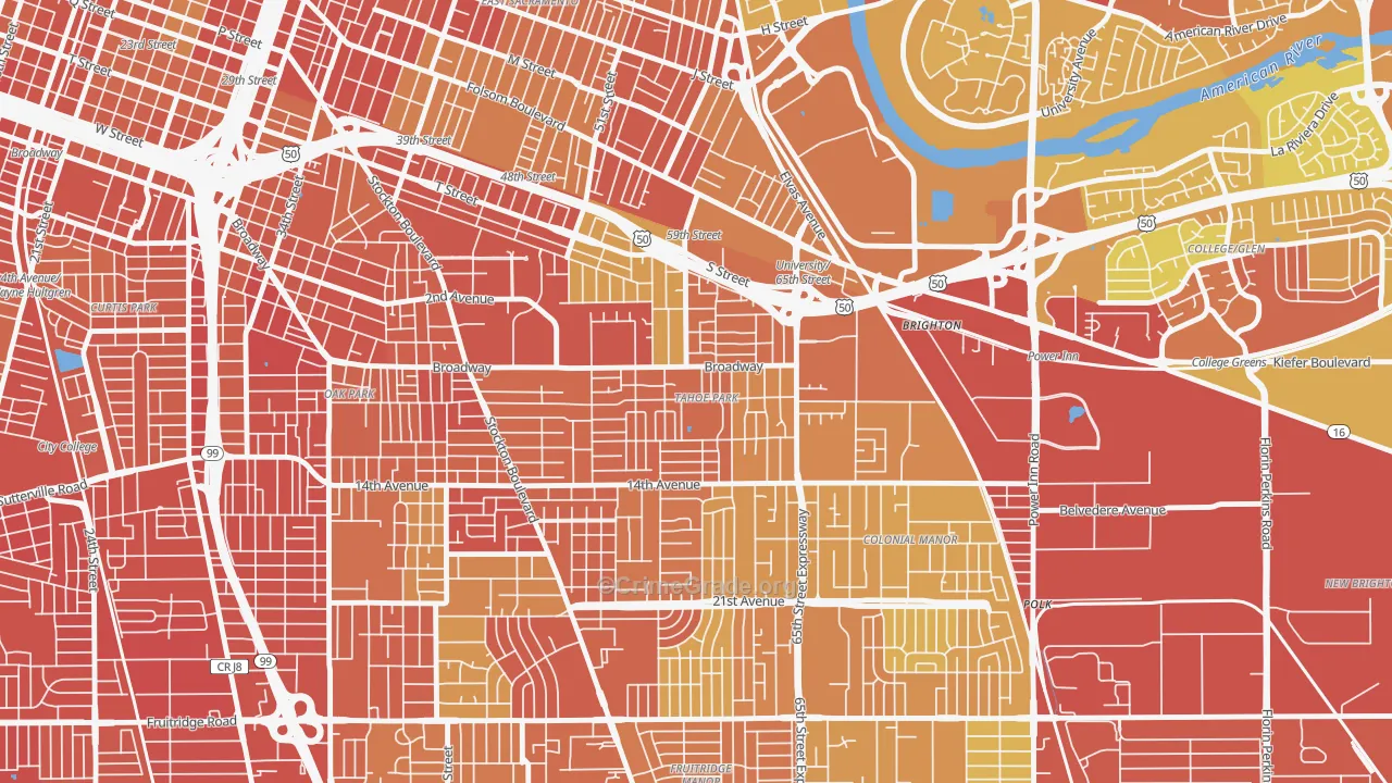 Tahoe Park, Sacramento, CA Map of Vehicle Theft Rates