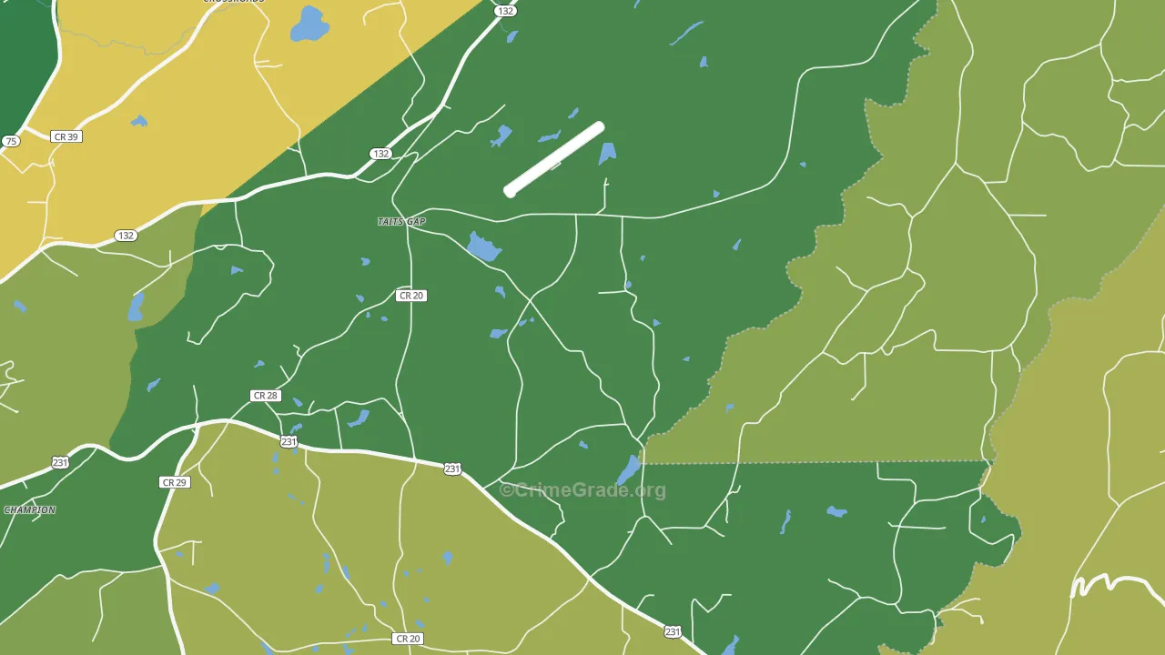 Taits Gap, AL Map of Vehicle Theft Rates