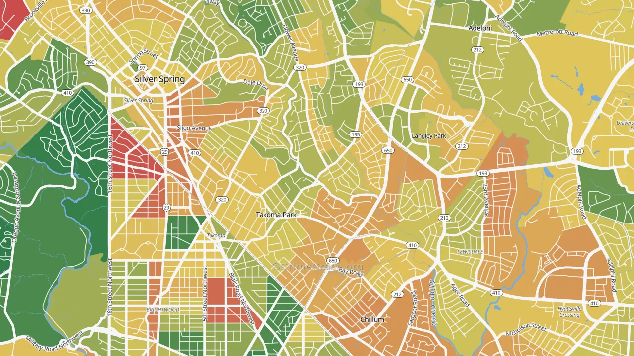 Takoma Park, MD Map of Vehicle Theft Rates