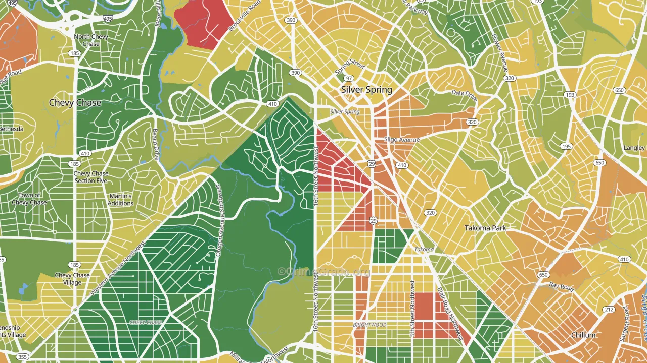 Takoma Park, Washington, DC Map of Vehicle Theft Rates